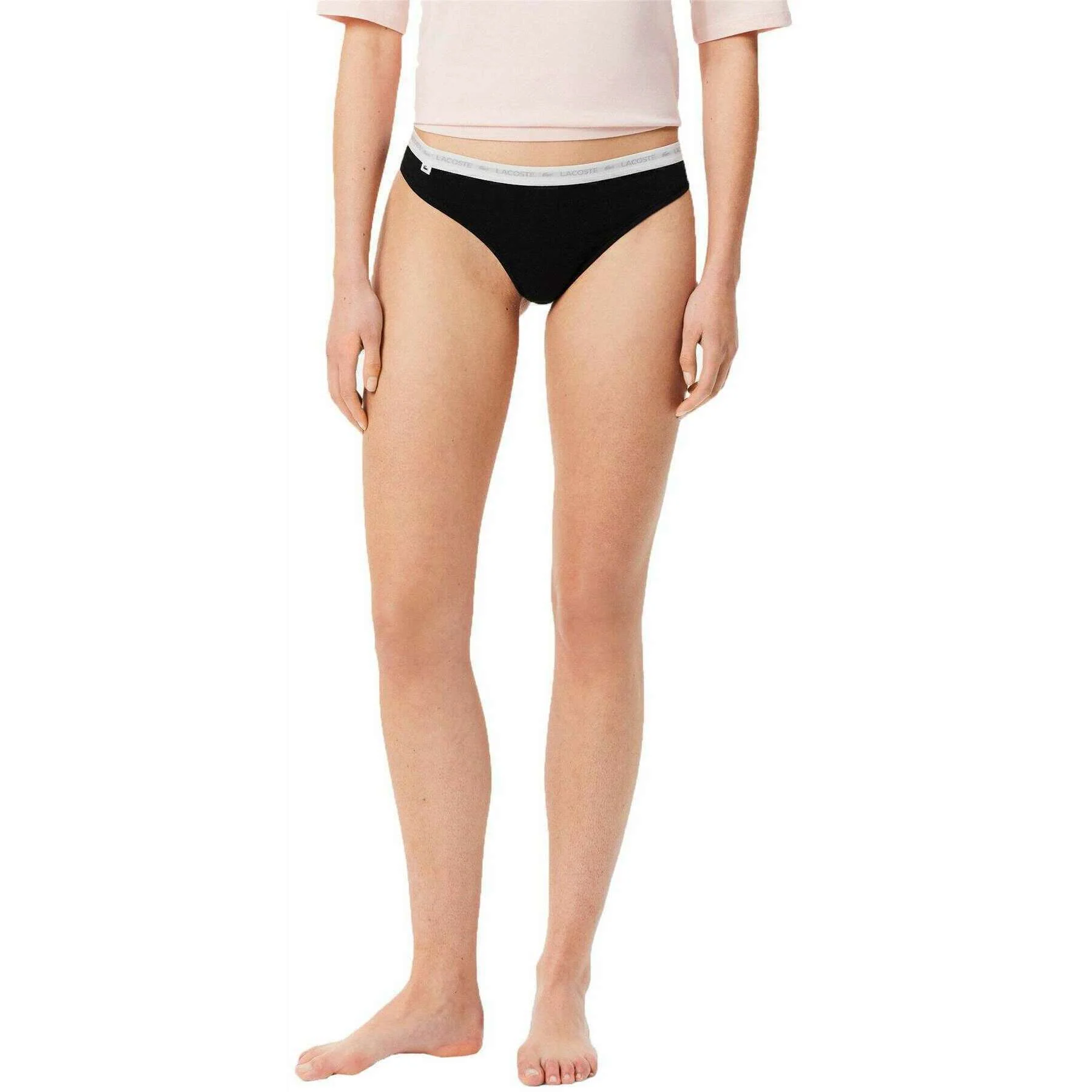 Lacoste Stretch Cotton 3 Pack Thongs - Black/White/Silver Chine Grey - Image 5