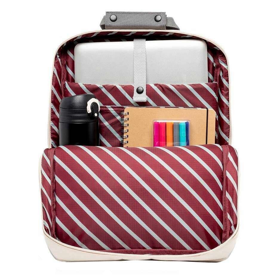 Lefrik Daily 13" Stripes Concrete Block Backpack - Grey/Light Grey/Cream - Image 3