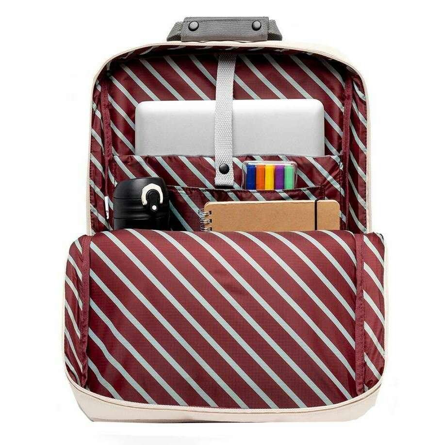 Lefrik Daily 15" Stripes Concrete Block Backpack - Grey/Light Grey/Cream - Image 3