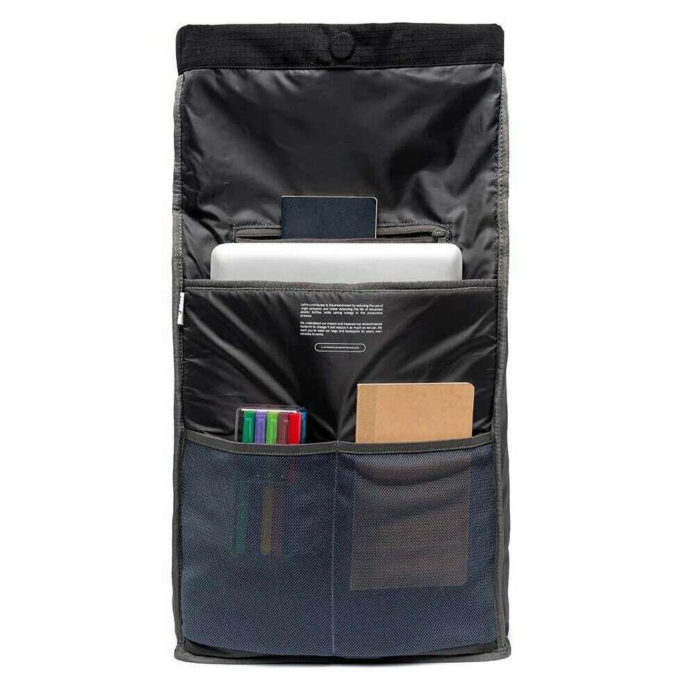 Lefrik Lars Roll Ripstop Backpack - Black Lime - Image 3