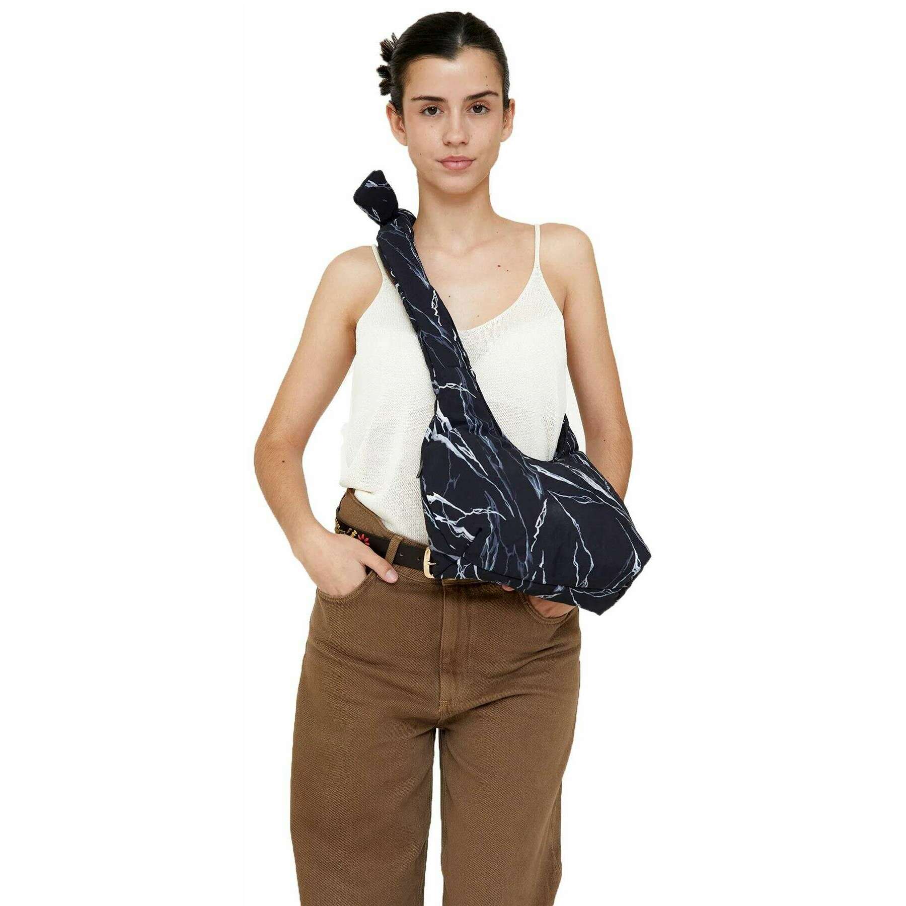 Lefrik Mercedes Bellido Biwa Puffy Mini Shoulder Bag - Rock Print Black - Image 2