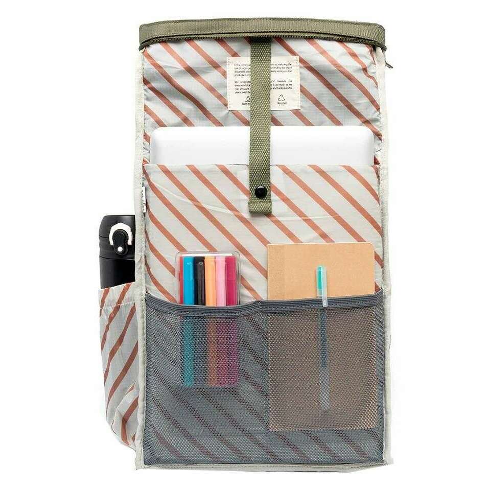 Lefrik Roll Mini Stripes Backpack - Olive Green - Image 3