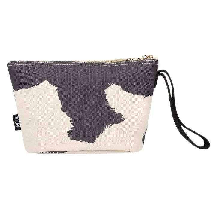 Lefrik Zoid S Printed Cow Toiletry Bag - Cream/Grey - Image 2