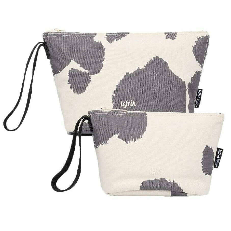 Lefrik Zoid Small and Medium Pack Cow Print Wash Bag - Cream/Grey