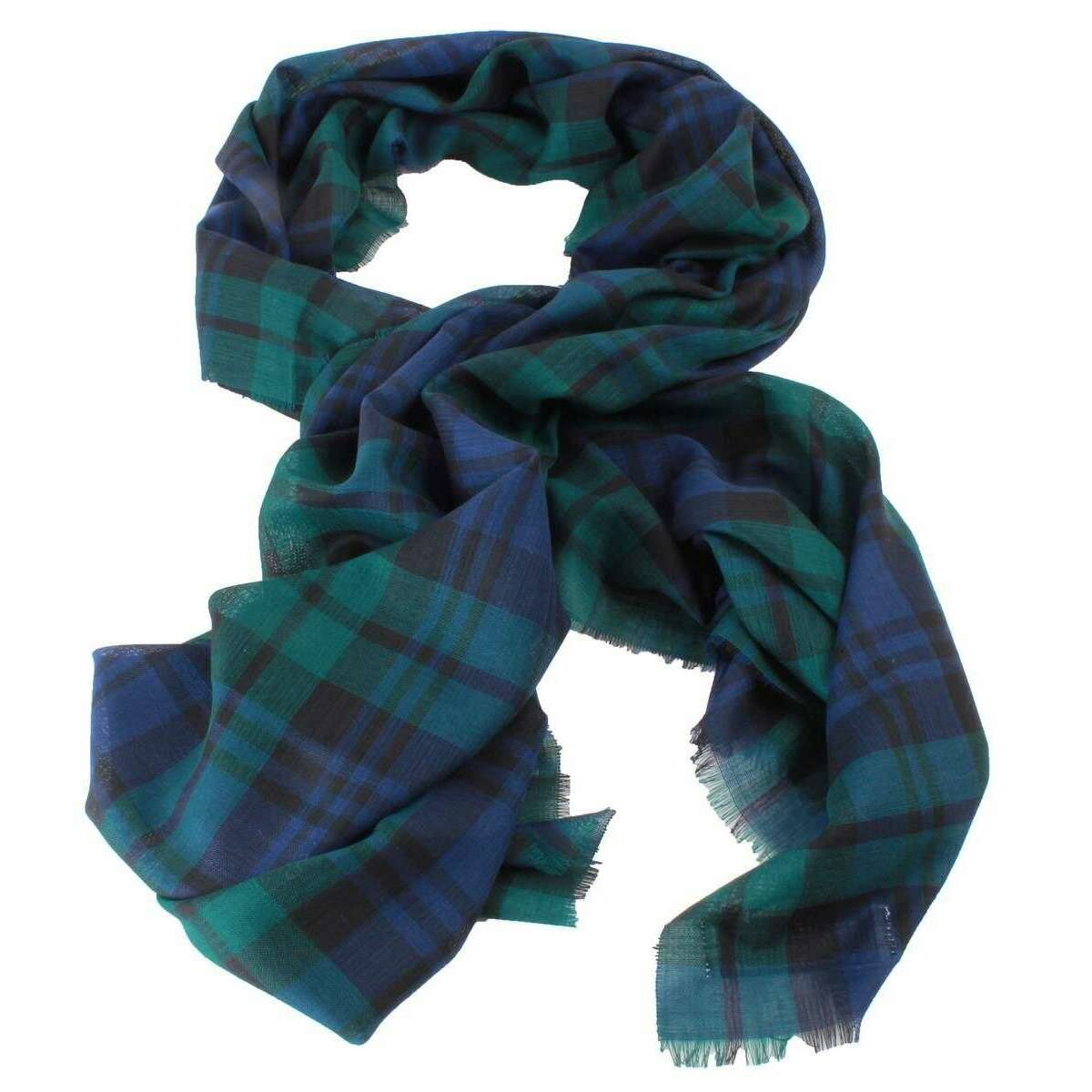 Locharron of Scotland Alba Black Watch Fine Merino Stole - Green/Navy - Image 2