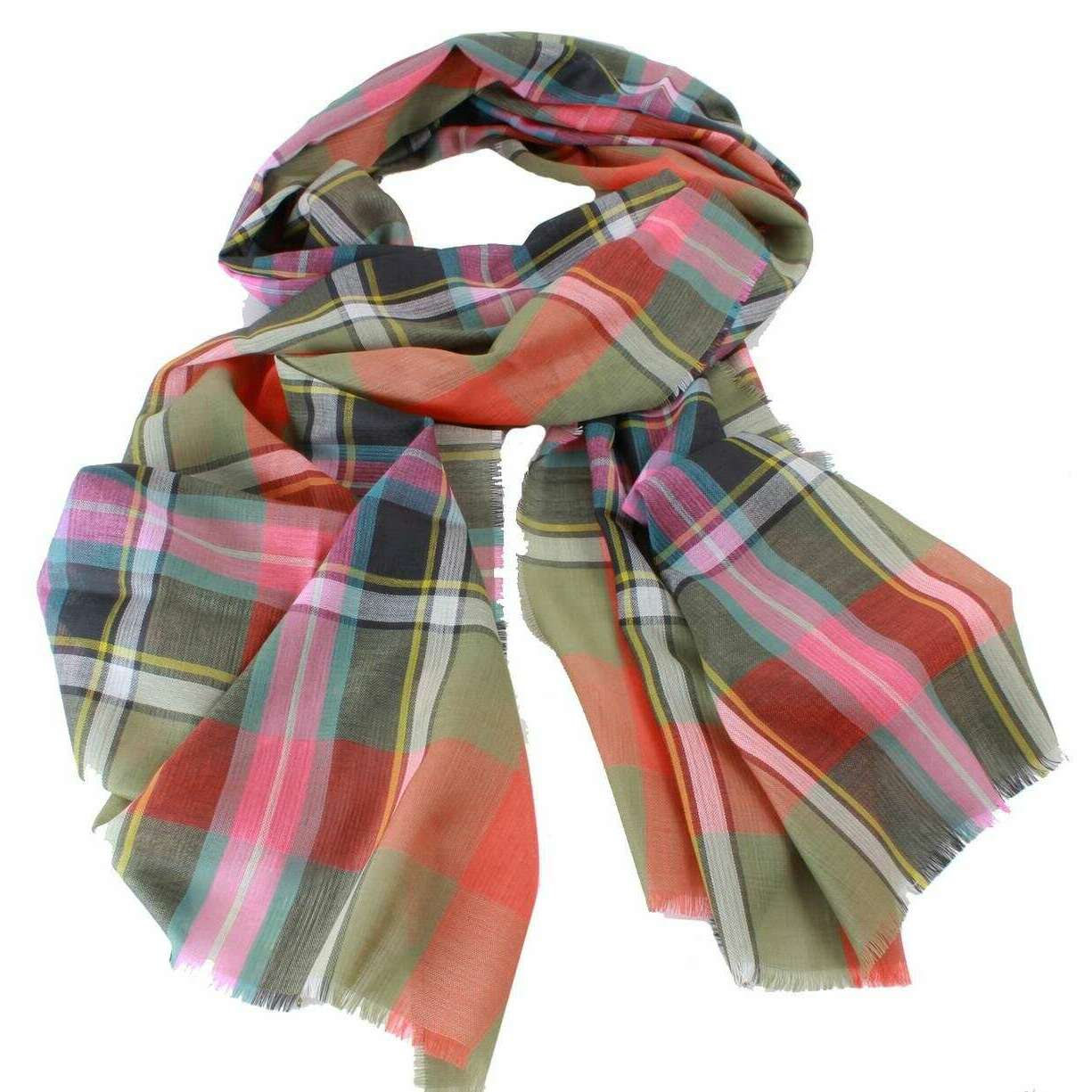 Locharron of Scotland Alba Bruce Of Kinnaird Ancient Fine Merino Scarf - Green/Orange - Image 2
