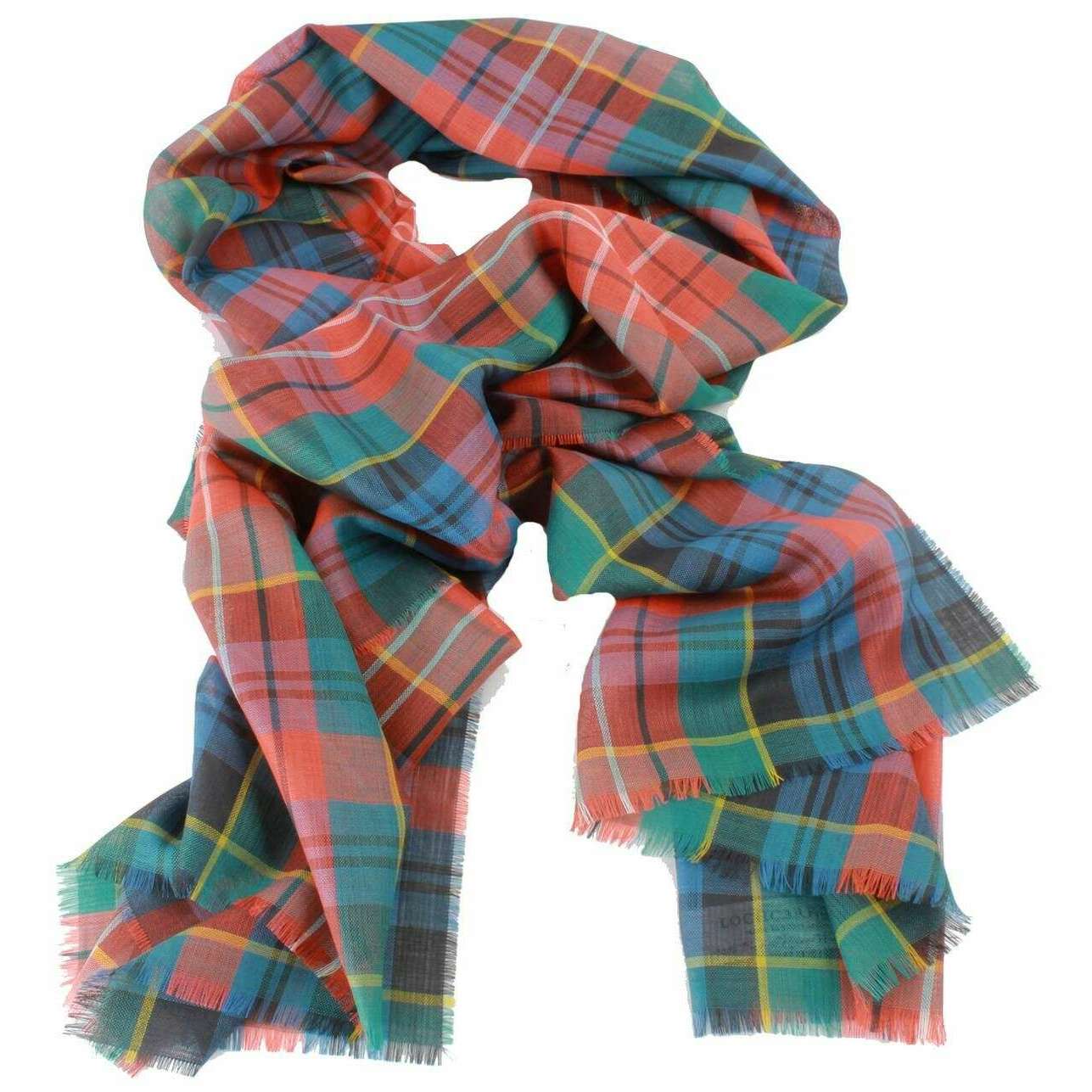 Locharron of Scotland Alba Caledonia Ancient Fine Merino Scarf - Orange/Green/Blue - Image 2