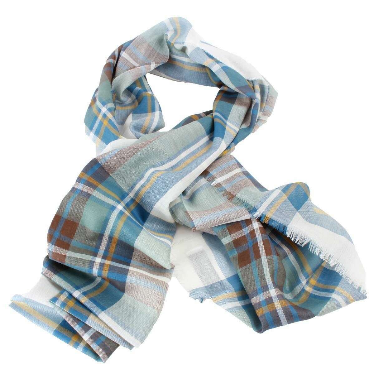 Locharron of Scotland Alba Stewart Dress Fine Merino Stole - Blue/Brown - Image 2