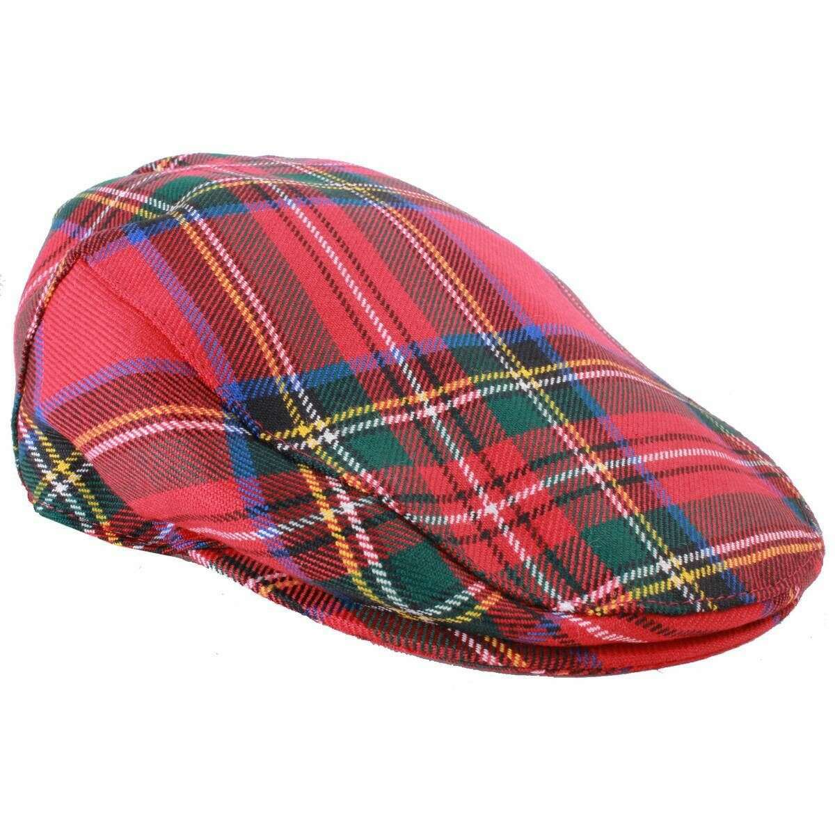 Locharron of Scotland Barnton Stewart Royal Modern Tartan Flat Cap - Red/Green