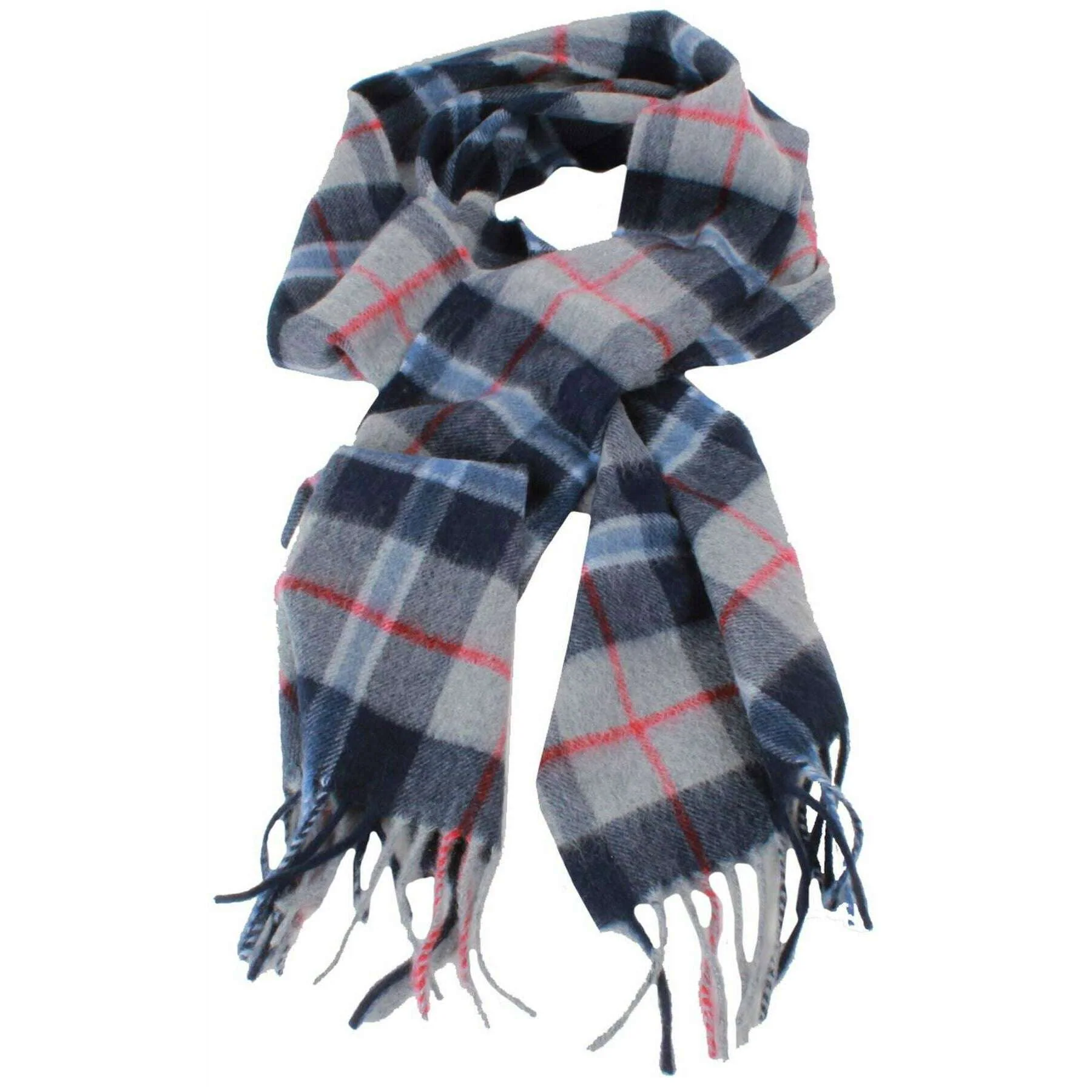Locharron of Scotland Beau Douglas Cashmere Scarf - Navy/Grey/Red - Image 2