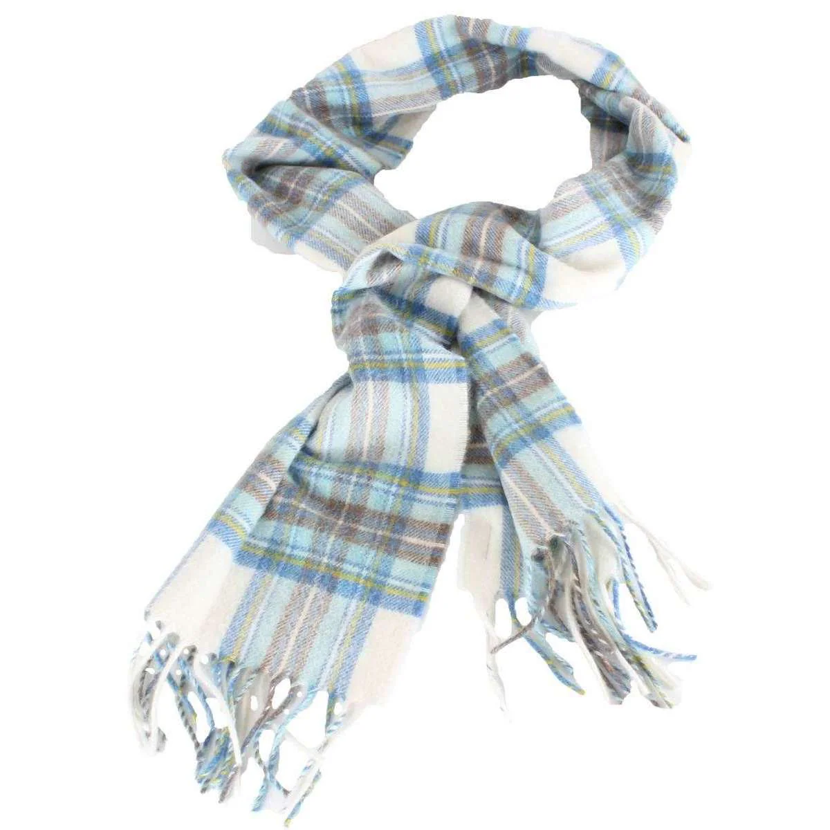 Locharron of Scotland Beau Stewart Blue Dress Cashmere Scarf - Cream/Blue - Image 2