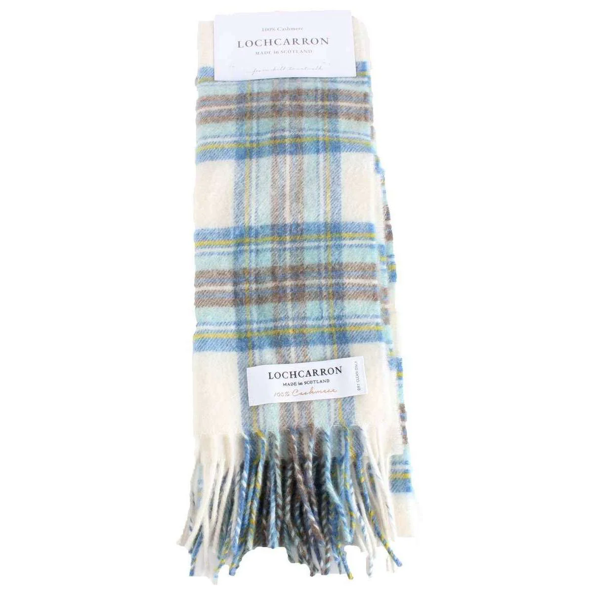 Locharron of Scotland Beau Stewart Blue Dress Cashmere Scarf - Cream/Blue - Image 4