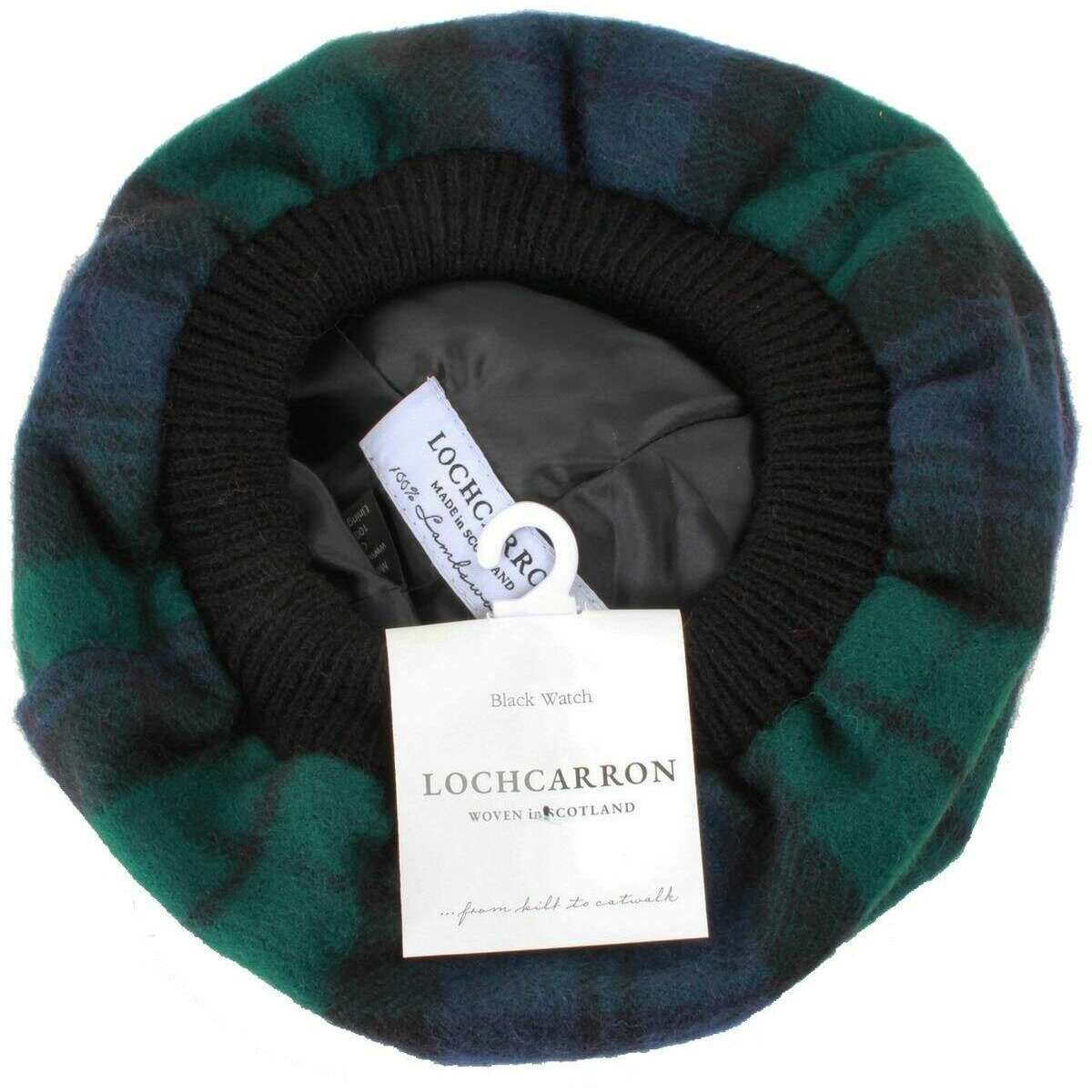Locharron of Scotland Black Watch Tartan Brushed Wool Tam - Black/Navy/Green - Image 2