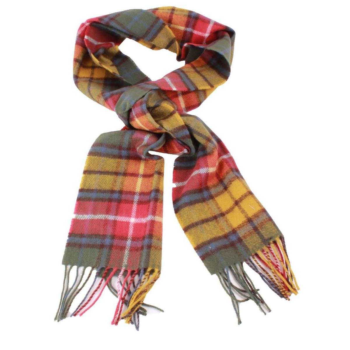 Locharron of Scotland Bowhill Buchanan Antique Lambswool Tartan Scarf - Green/Orange/Yellow/White - Image 2