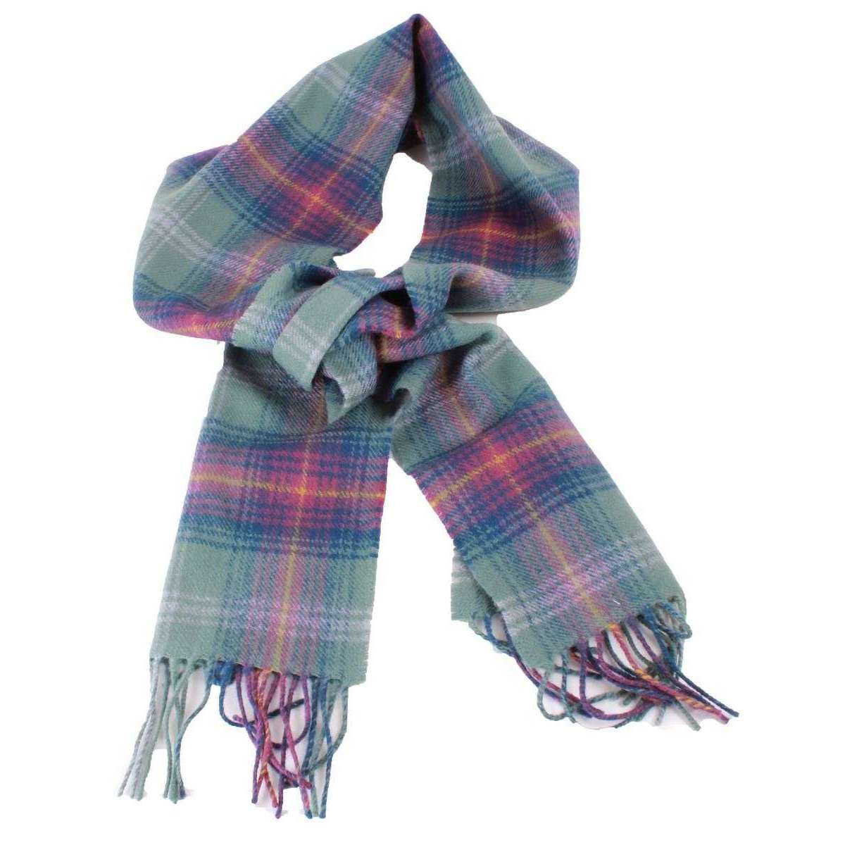 Locharron of Scotland Bowhill Hame Lambswool Tartan Scarf - Green/Blue/Yellow - Image 2