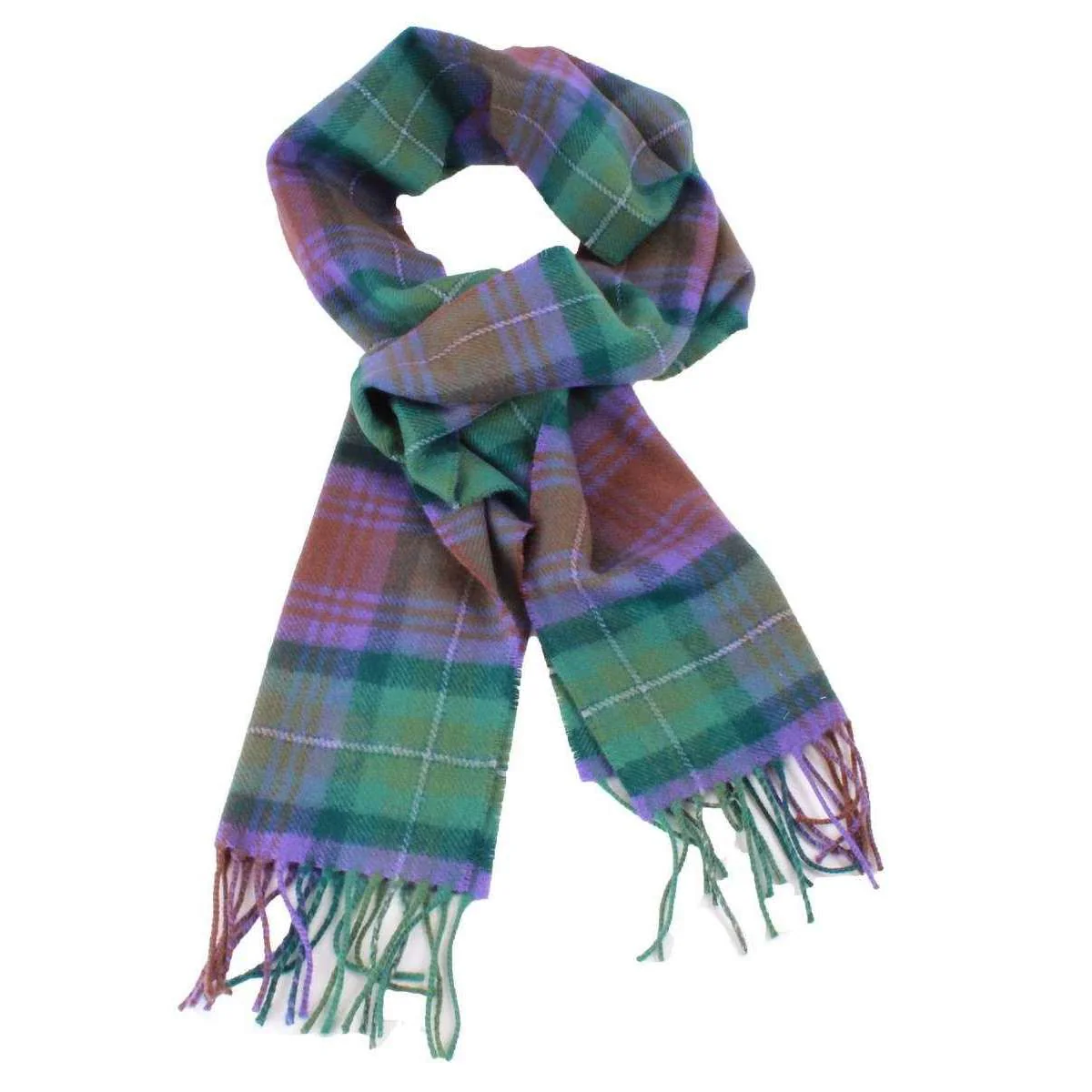 Locharron of Scotland Bowhill Isle of Skye Lambswool Tartan Scarf - Purple/Green/Brown - Image 2