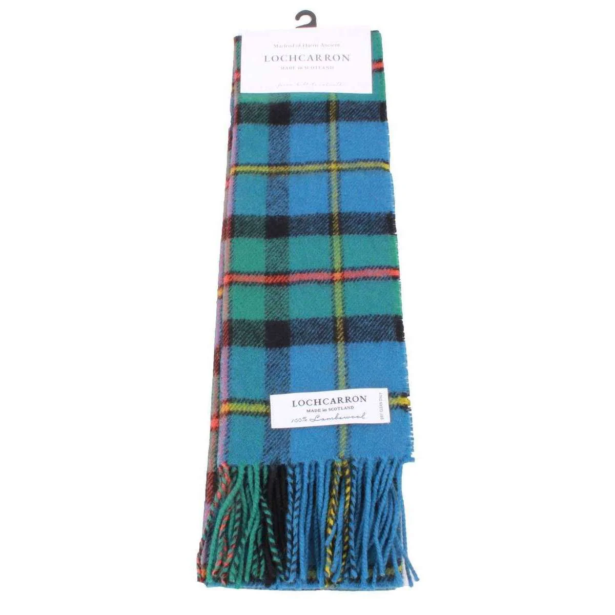 Locharron of Scotland Bowhill Macleod of Harris Ancient Lambswool Tartan Scarf - Blue/Green/Yellow - Image 3