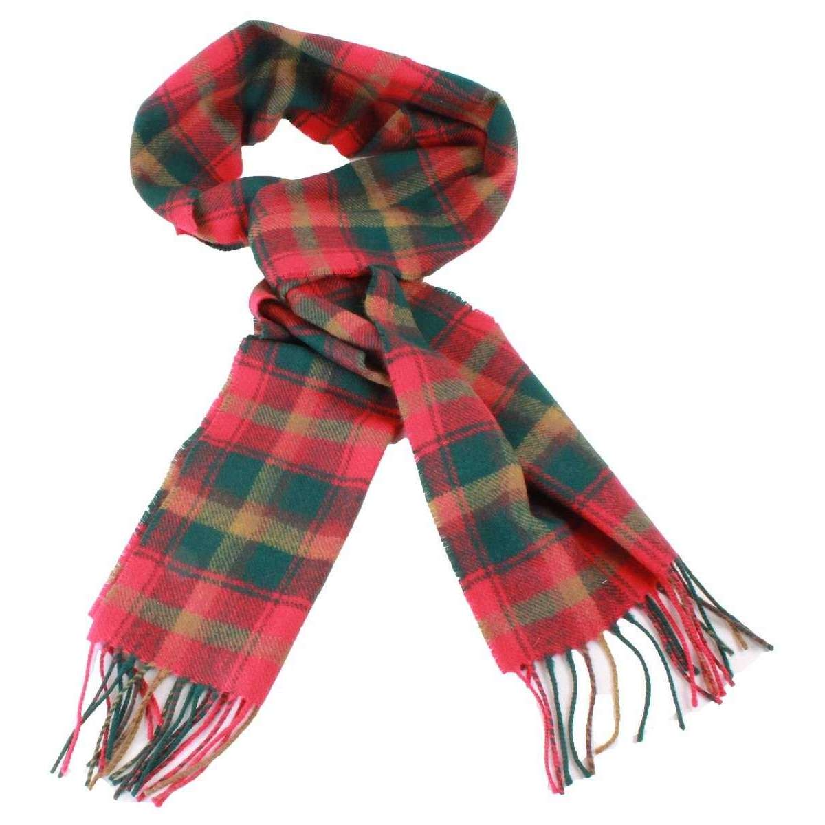 Locharron of Scotland Bowhill Maple Leaf Lambswool Tartan Scarf - Green/Red/Yellow - Image 2