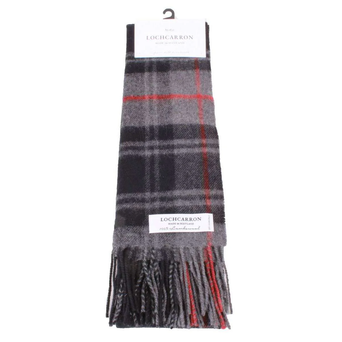 Locharron of Scotland Bowhill Moffat Lambswool Tartan Scarf - Grey/Black/Red - Image 3