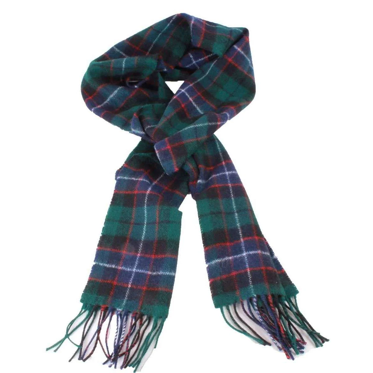 Locharron of Scotland Bowhill Russell Modern Lambswool Tartan Scarf - Green/Blue/Grey/White - Image 2