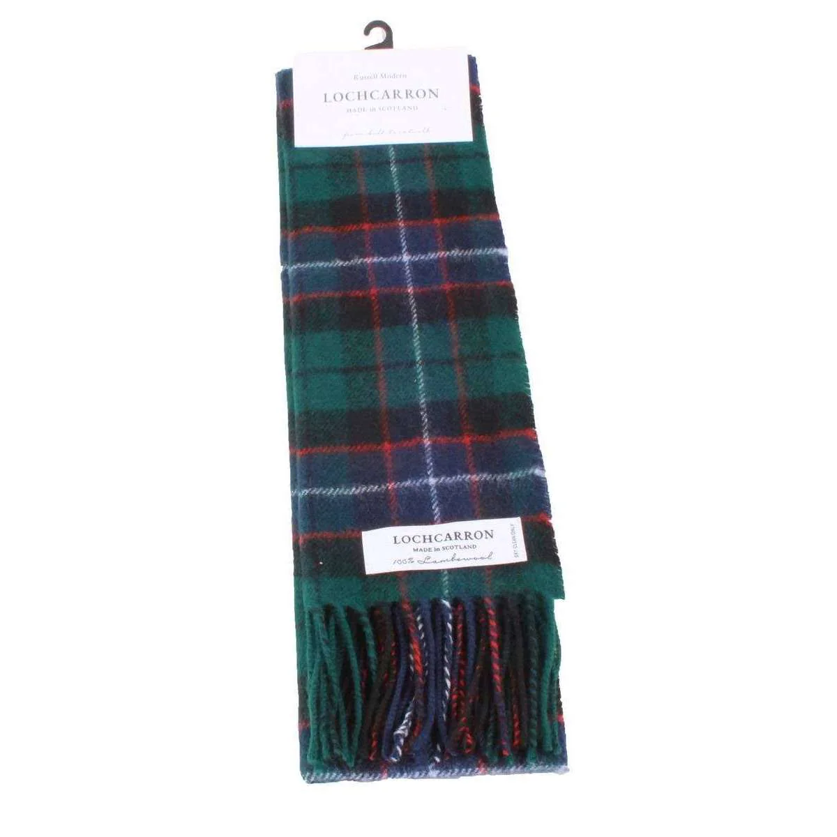 Locharron of Scotland Bowhill Russell Modern Lambswool Tartan Scarf - Green/Blue/Grey/White - Image 3