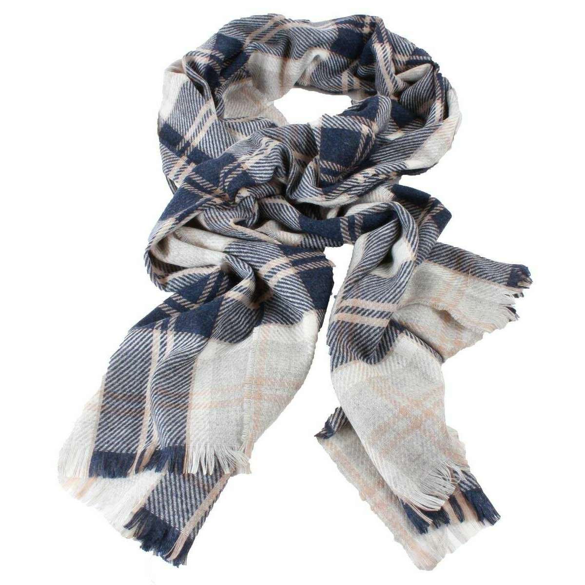 Locharron of Scotland Brock Bannockbane Luxury Fine Wool Stole - Navy/Cream/Beige - Image 2