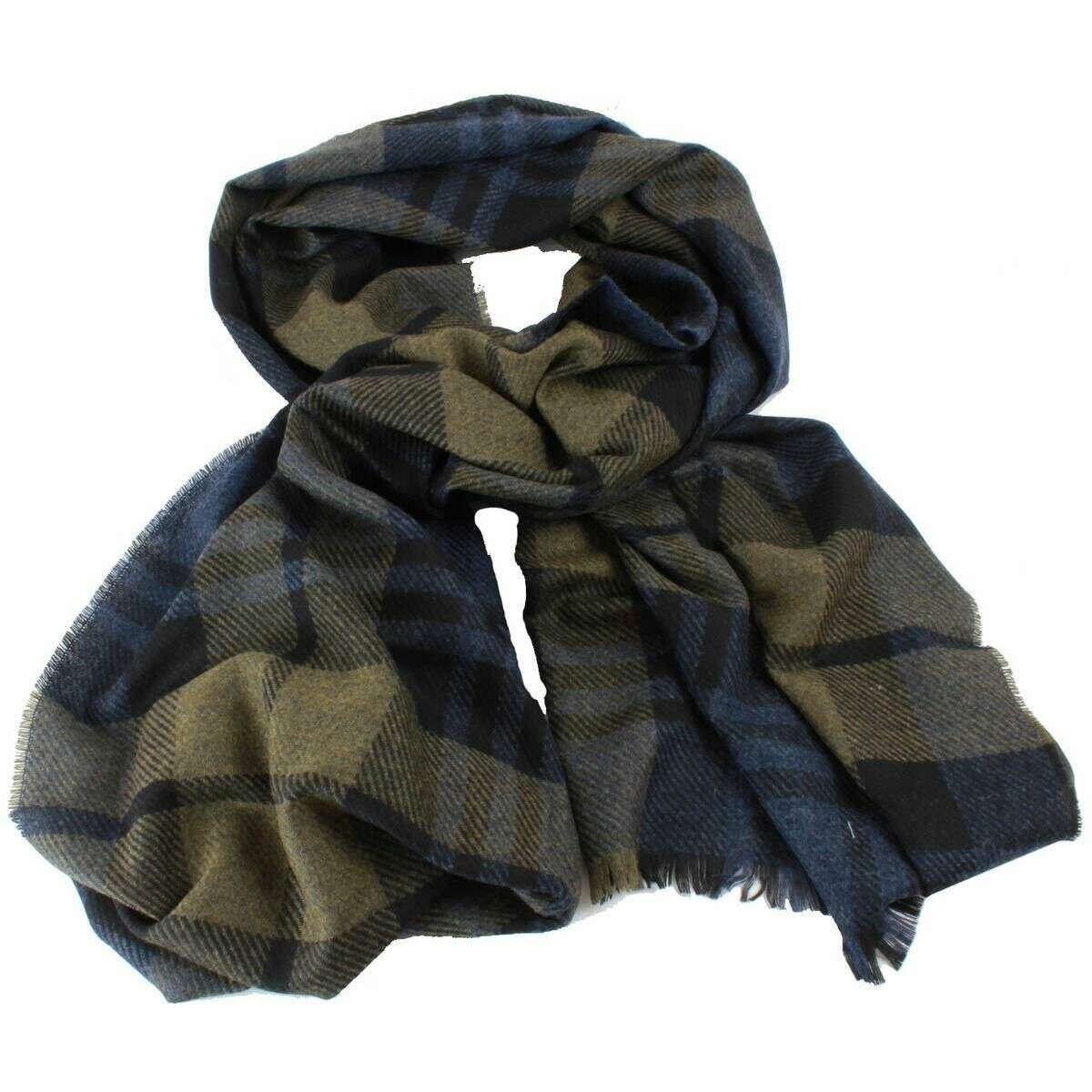 Locharron of Scotland Brock Black Watch Luxury Scarf - Blue/Olive Green - Image 2