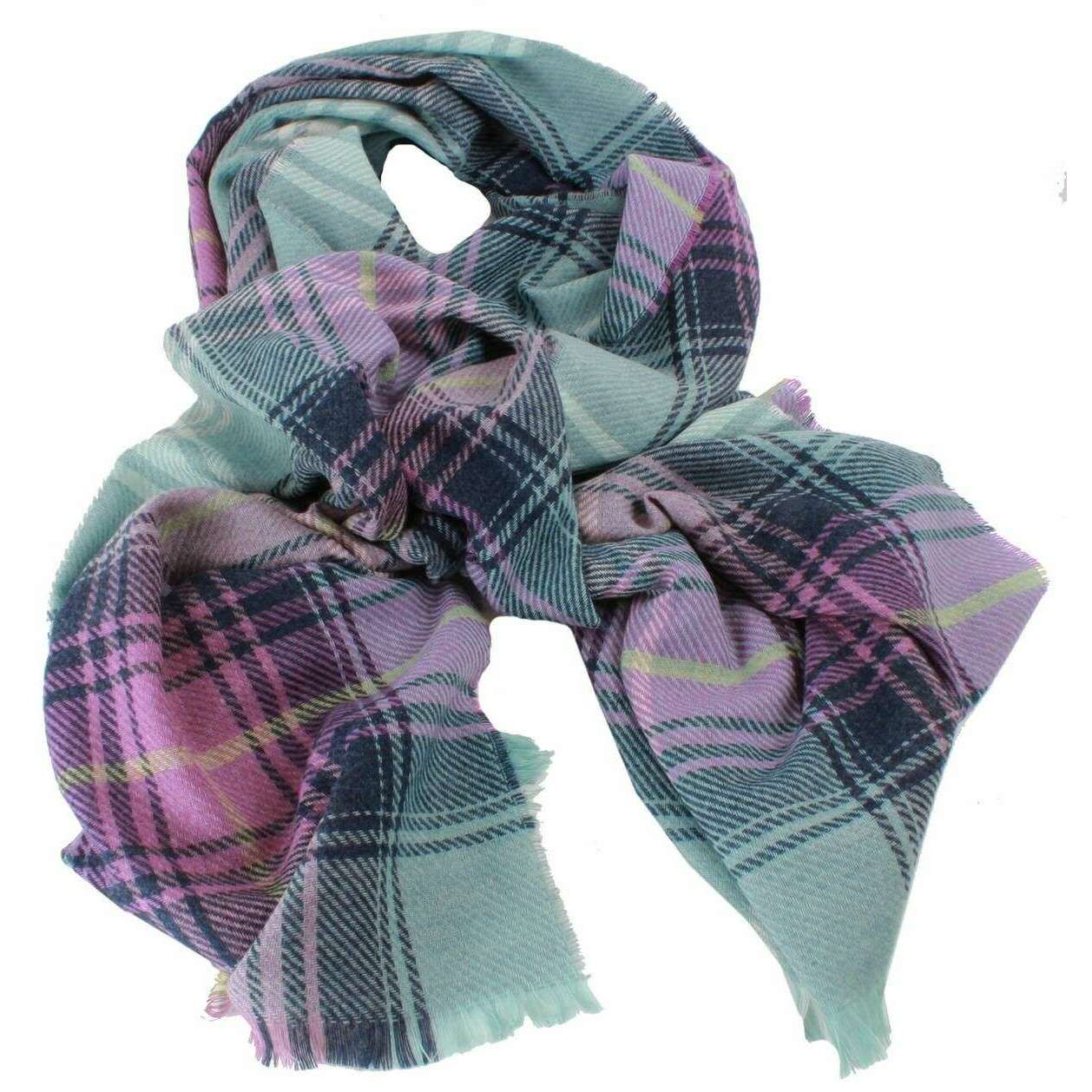 Locharron of Scotland Brock Hame Luxury Scarf - Green/Lilac Purple - Image 2