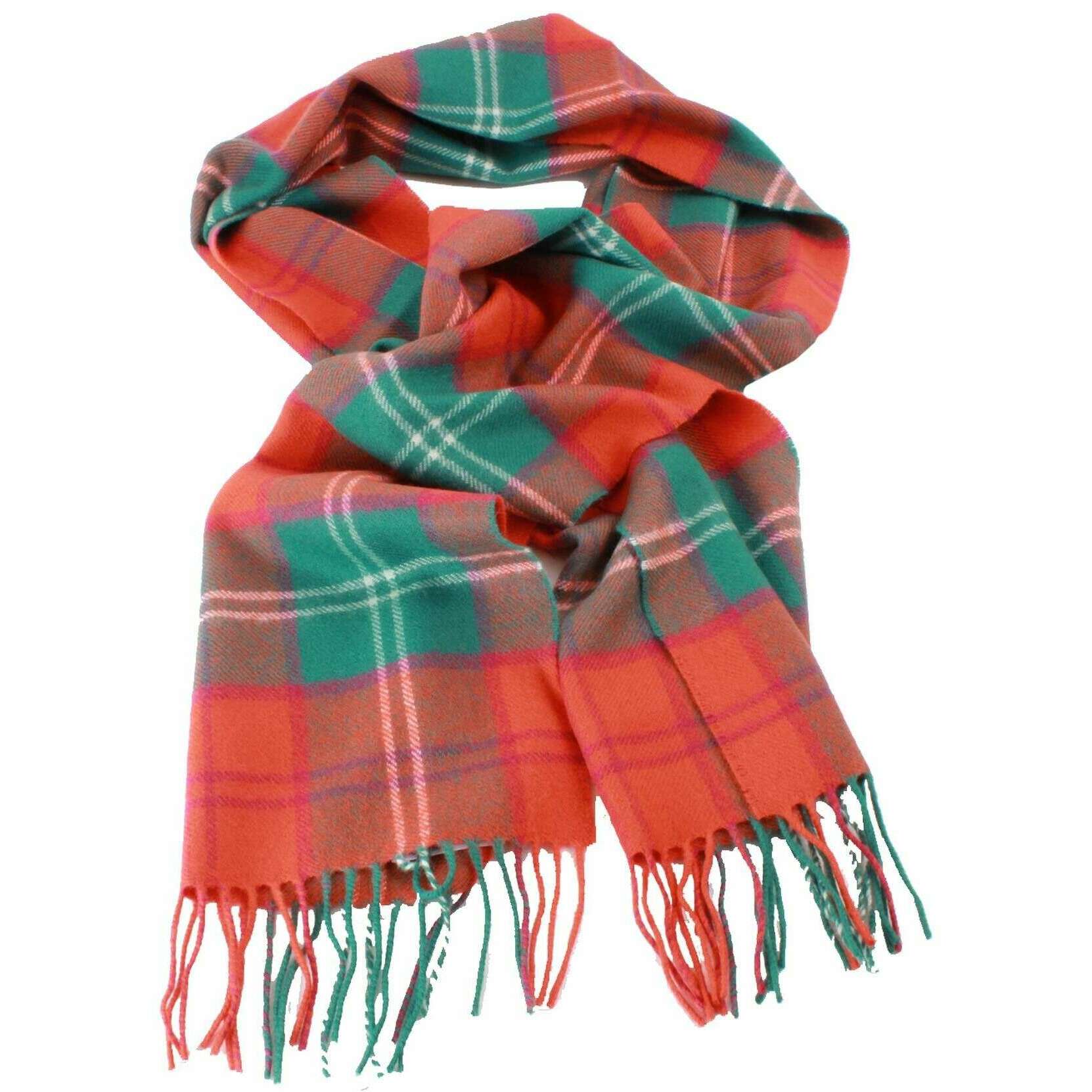 Locharron of Scotland Darwin Lennox Ancient Lambswool Scarf - Orange/Green - Image 2