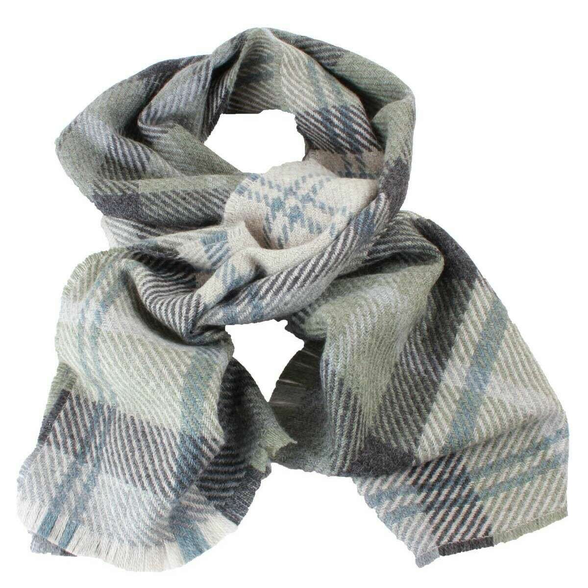 Locharron of Scotland Fearne Gordon Dress British Wool Scarf - Pearl White/Blue/Green - Image 2