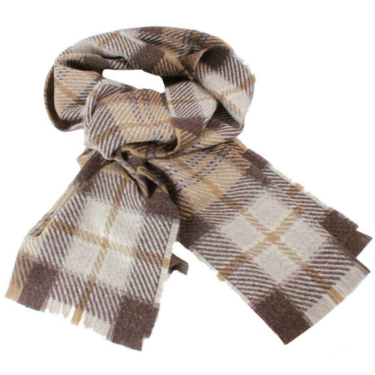 Locharron of Scotland Fearne Lochaber British Wool Scarf - Pearl White/Brown - Image 2