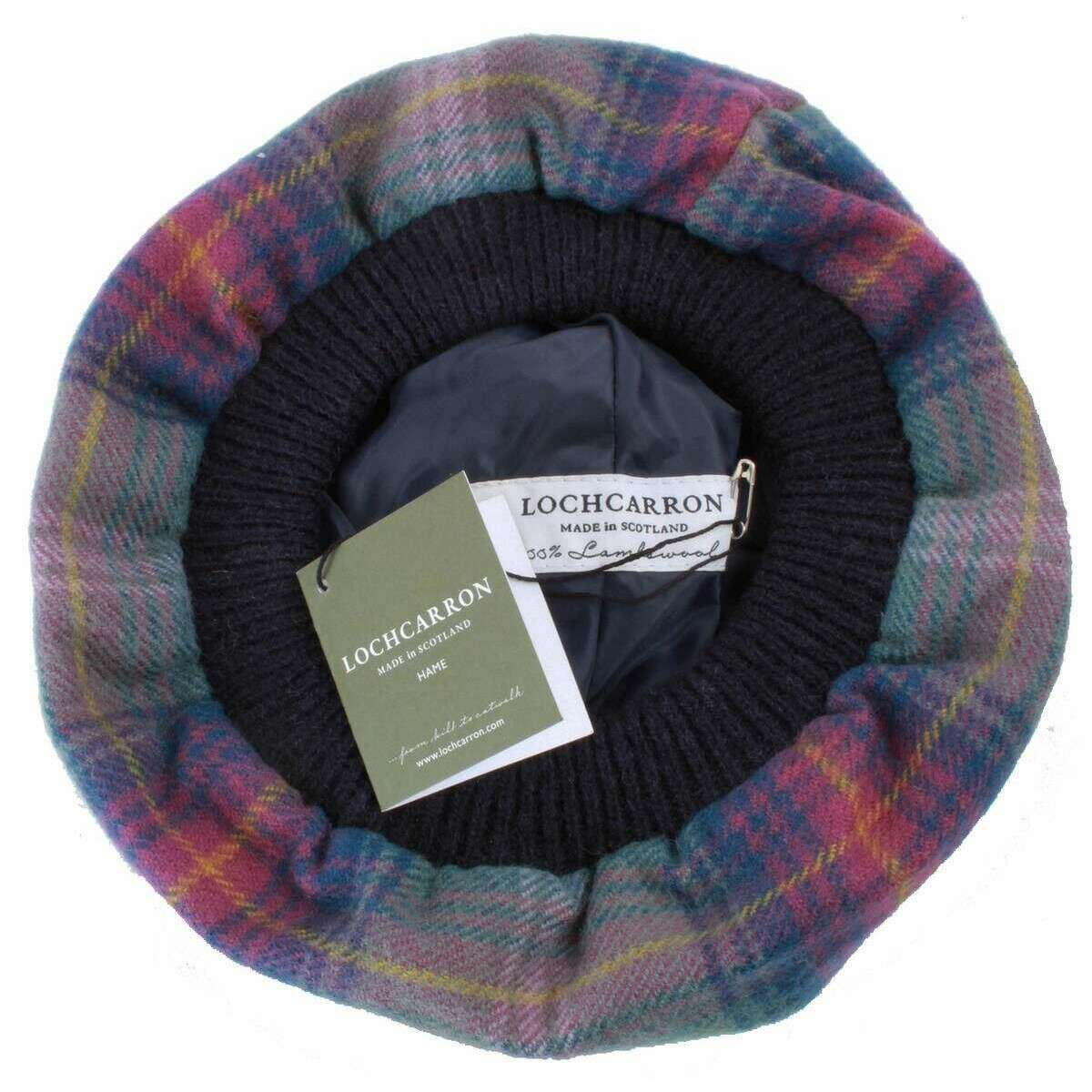 Locharron of Scotland Hame Tartan Brushed Wool Tam - Pale Green/Lilac/Navy - Image 2