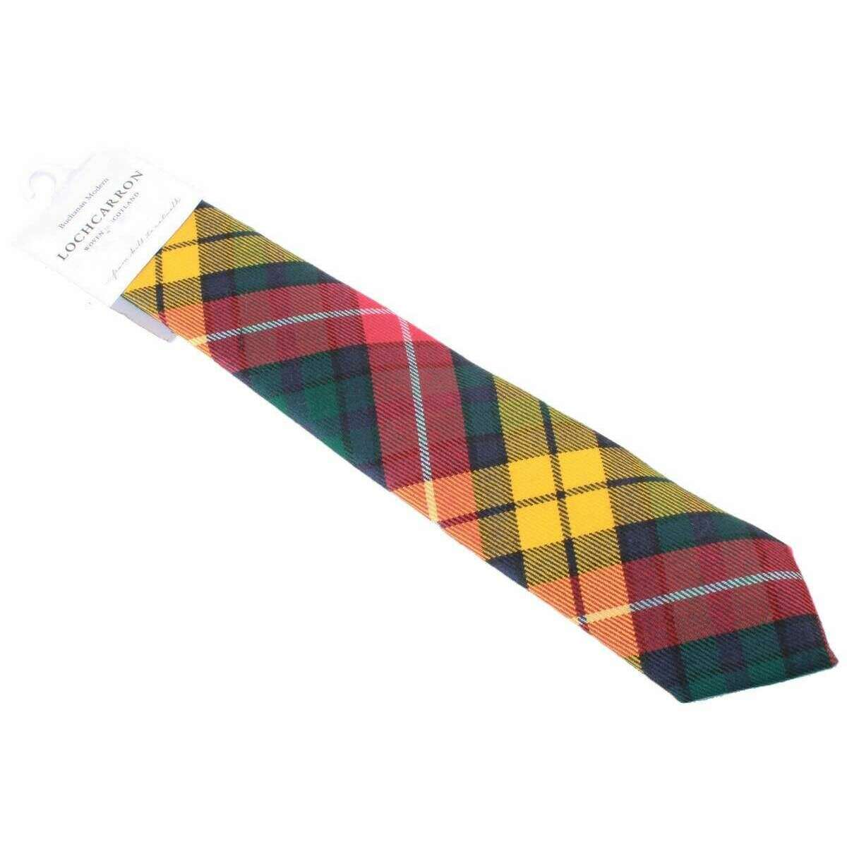 Locharron of Scotland Reiver Buchanan Modern Tartan Wool Tie - Yellow/Red/Green - Image 3