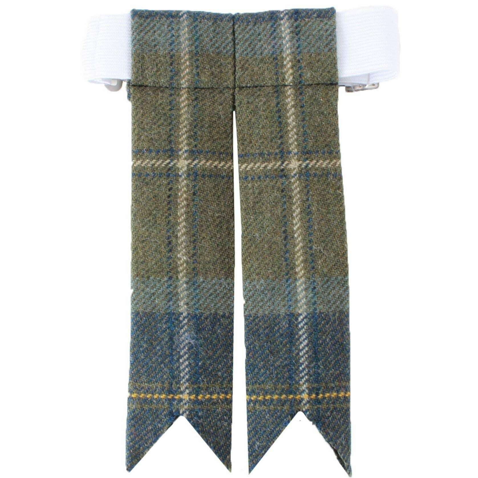 Locharron of Scotland Selkirk Scottish Borderland Tweed Tartan Flashes - Olive Green/Grey