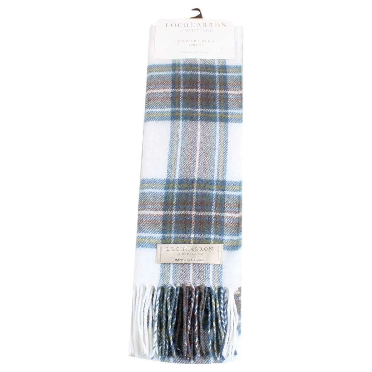 Locharron of Scotland Stewart Dress Lambwool Scarf - White/Blue/Yellow - Image 2