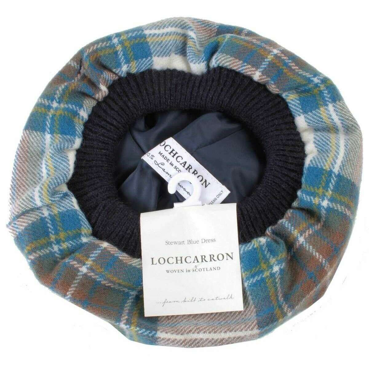 Locharron of Scotland Stewart Dress Tartan Brushed Wool Tam - Blue/White/Brown - Image 2