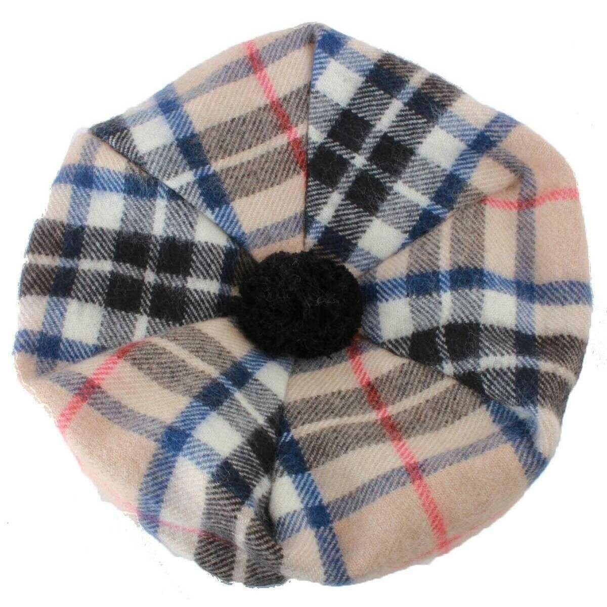 Locharron of Scotland Thomson Modern Lambswool Tam - Camel Beige/Black/Red