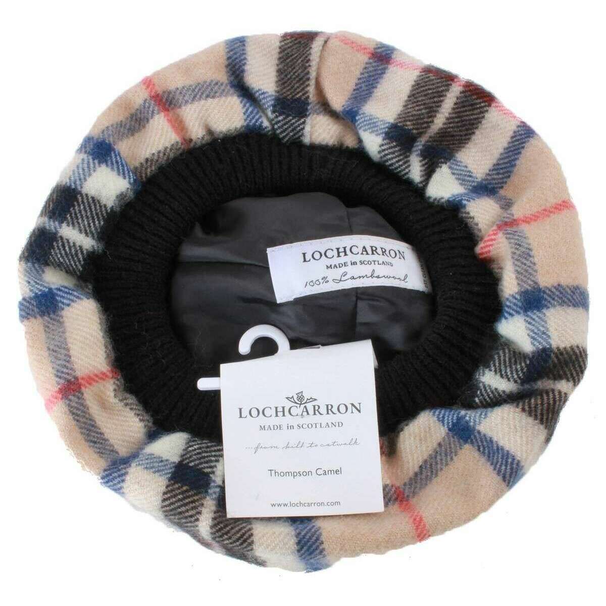 Locharron of Scotland Thomson Modern Lambswool Tam - Camel Beige/Black/Red - Image 2