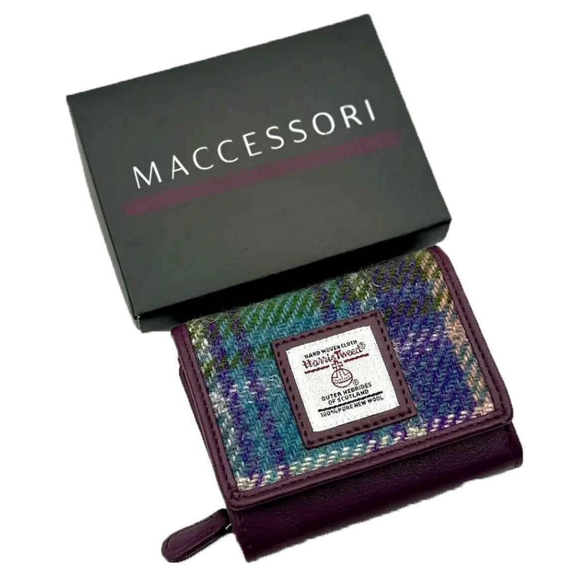 Maccessori Harris Tweed Trifold Purse - Purple/Green - Image 6