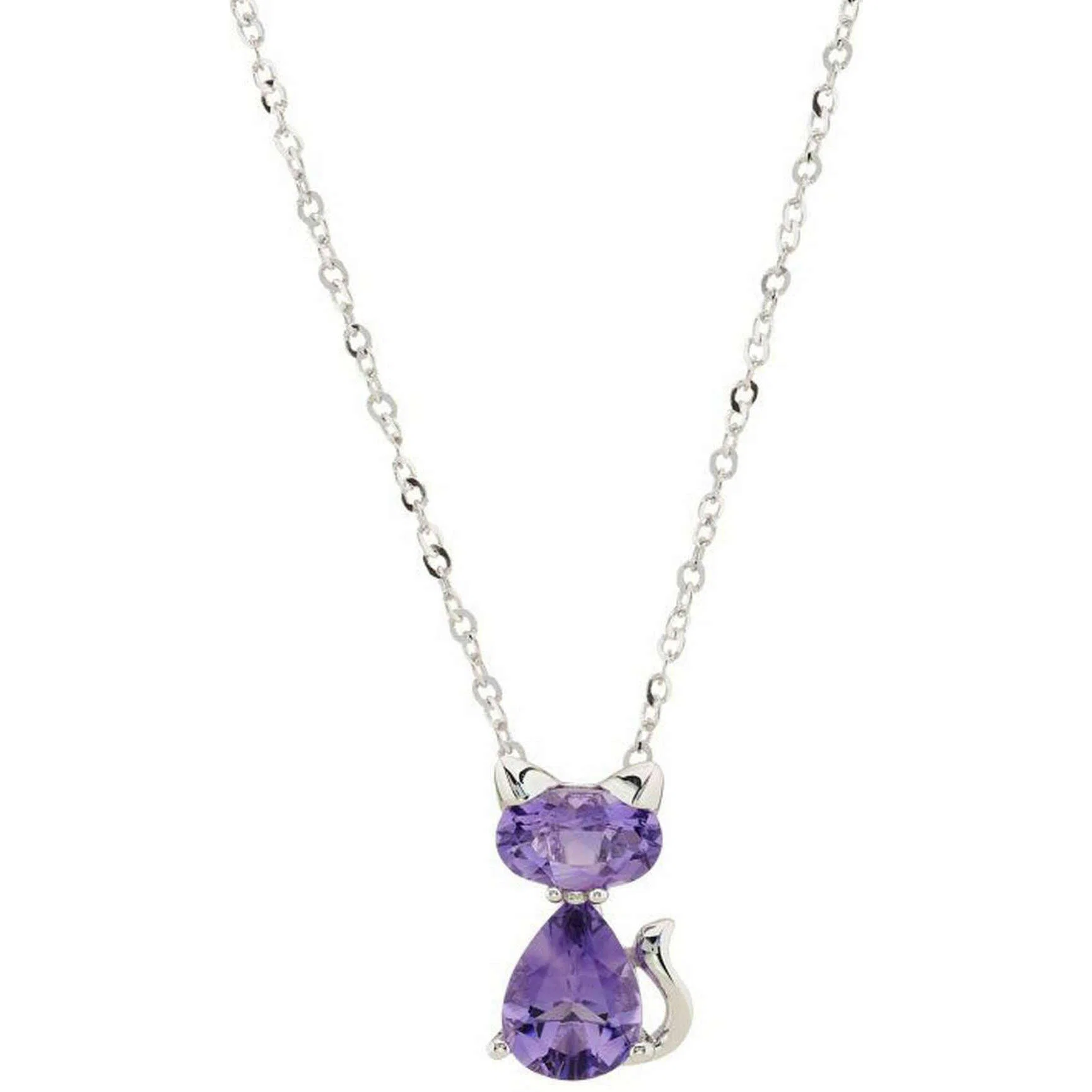 Mark Milton Amethyst Cat Pendant - White Gold/Purple