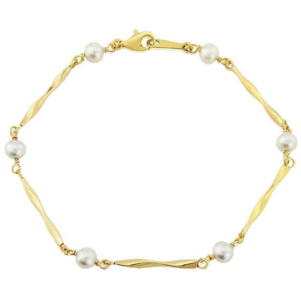 Mark Milton Cultured Pearl Link Bracelet - Yellow Gold/White