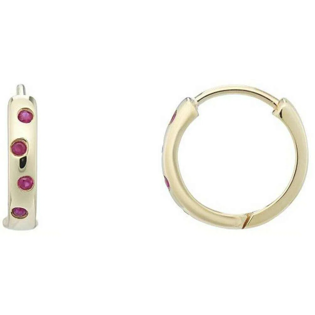 Mark Milton Diamond and Ruby Hoop Earrings - Yellow Gold/Red