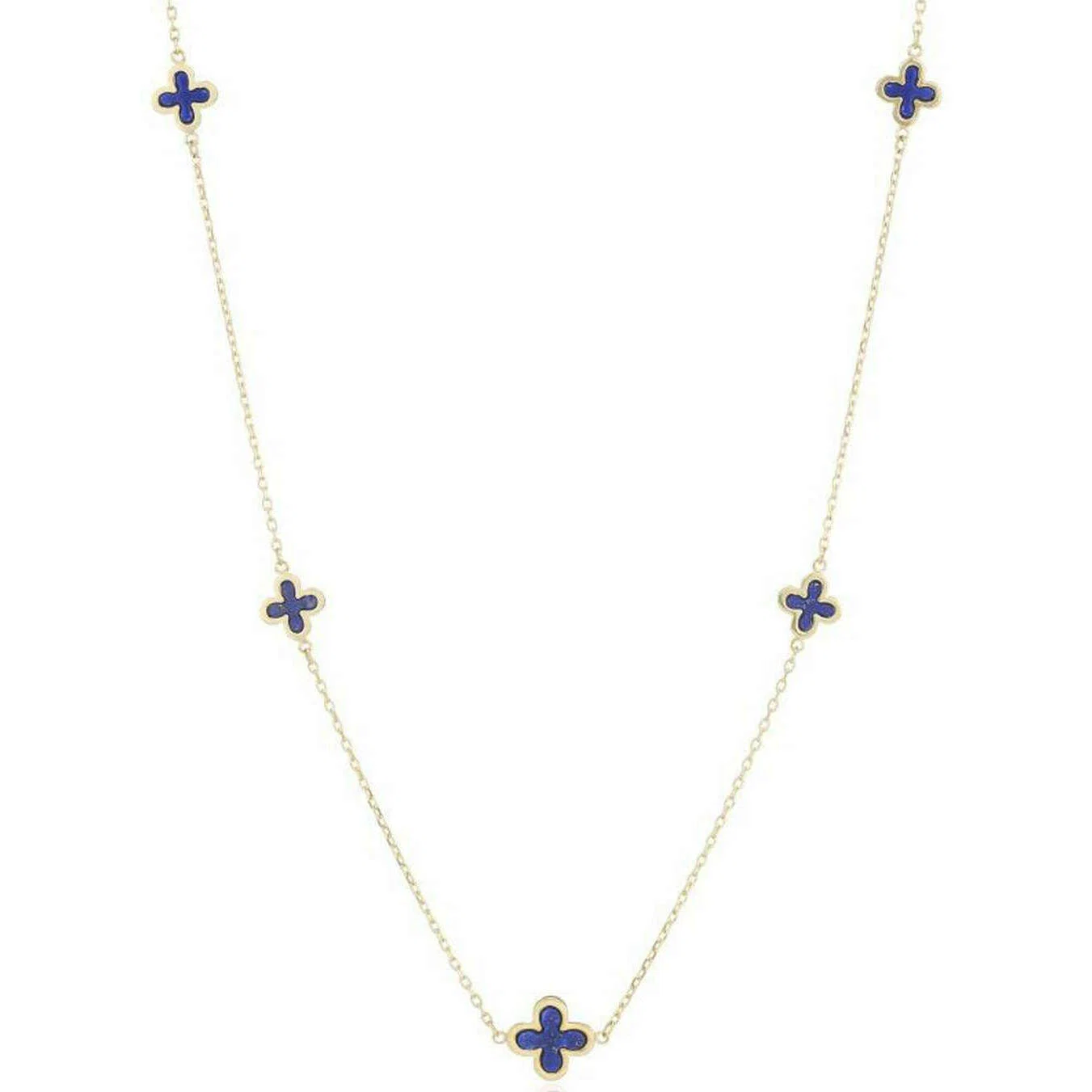 Mark Milton Five Lapis Flower Necklace - Yellow Gold/Blue