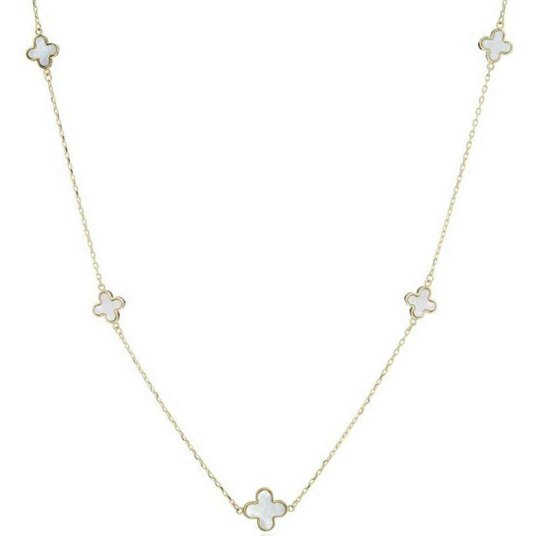 Mark Milton Five Mother of Pearl Flower Necklace - Yellow Gold/White
