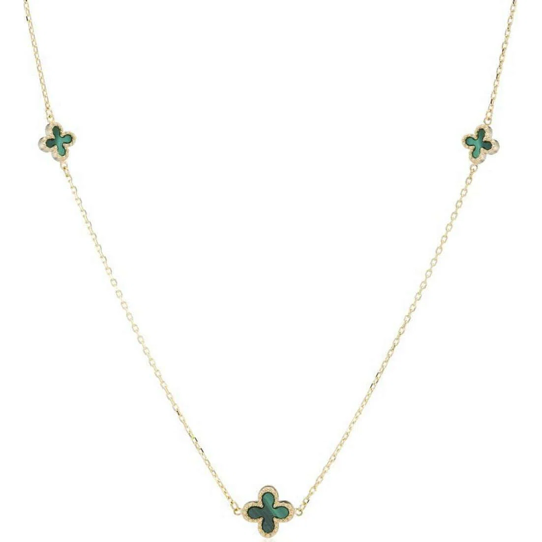 Mark Milton Malachite Flower Necklace - Yellow Gold/Green