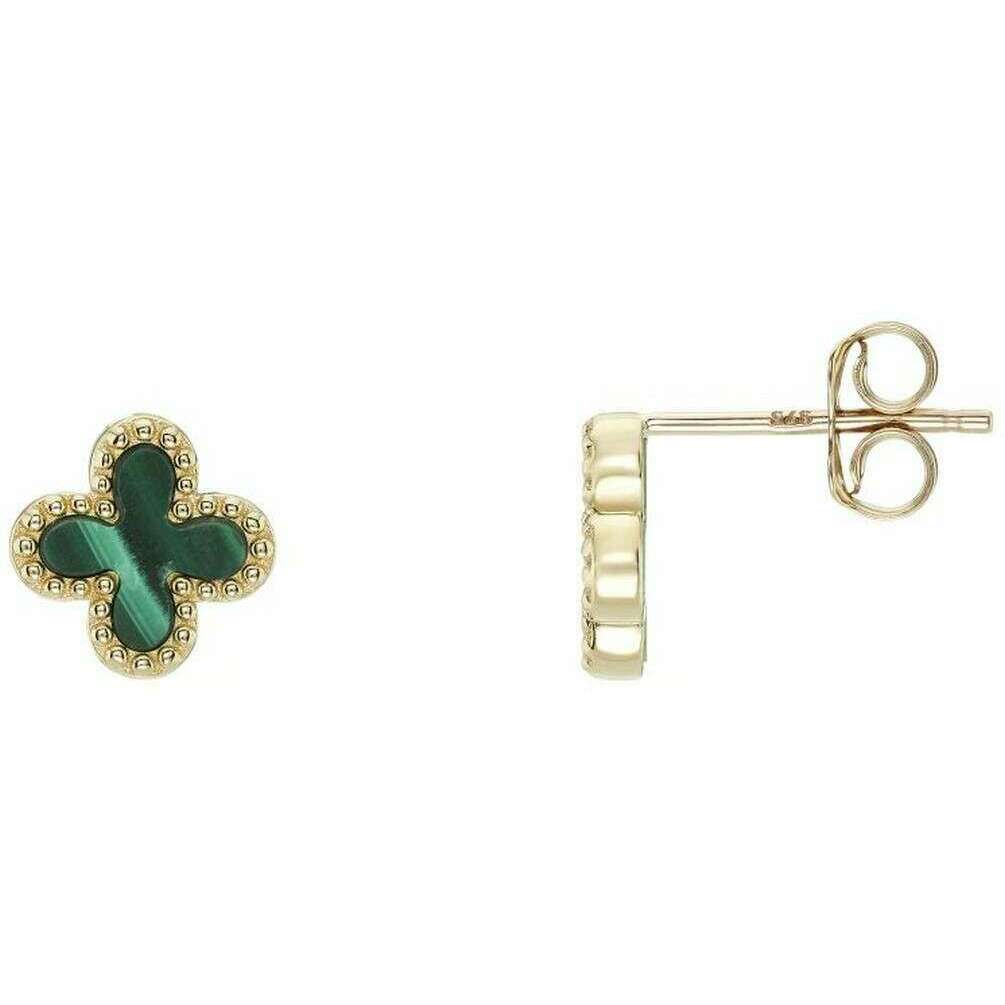 Mark Milton Malachite Flower Stud Earrings - Yellow Gold/Green