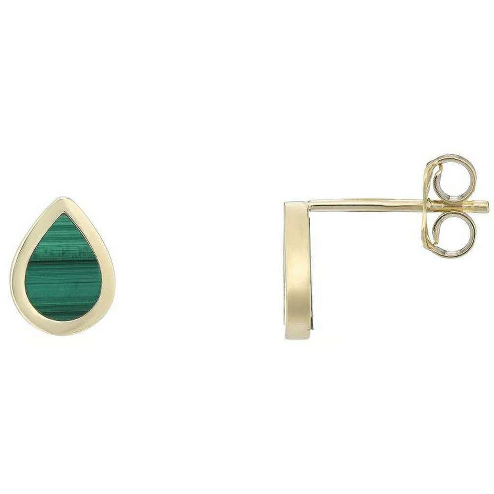 Mark Milton Malachite Pear Stud Earrings - Yellow Gold/Green