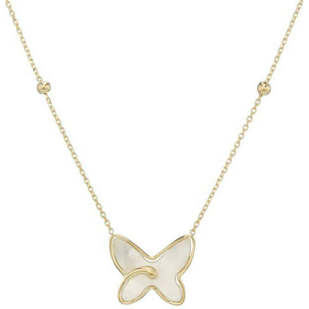 Mark Milton Mother of Pearl Butterfly Necklace - Yellow Gold/White