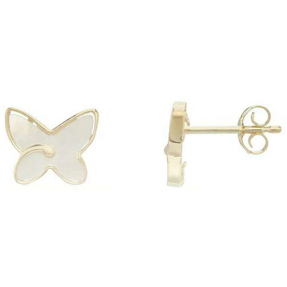 Mark Milton Mother of Pearl Butterfly Stud Earrings - Yellow Gold/White