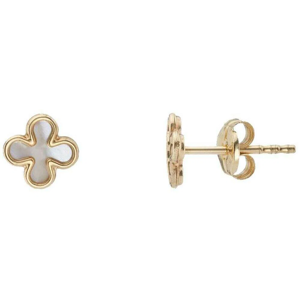 Mark Milton Mother of Pearl Clover Earrings - Yellow Gold/White